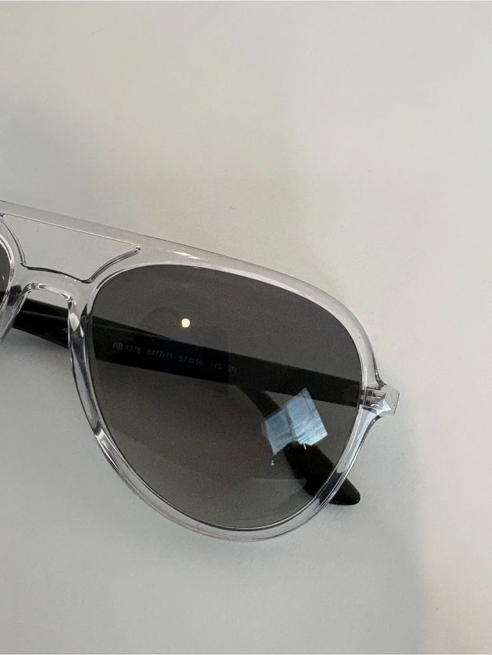 Ray Ban Aviator RB 4376 6477/11 57-16 145 2N Sunglasses Black, Clear Frame